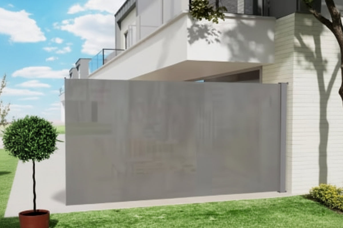 138 in. x 71 in. Retractable Side Awning Semi-Transparent Waterproof Patio Screen Room Divider Gray for Privacy, UPF50+