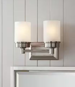 Hampton Bay Cade 11.7 in. 2-Light Brushed Nickel Bathroom Vanity Light Fixture with Frosted Glass Shades