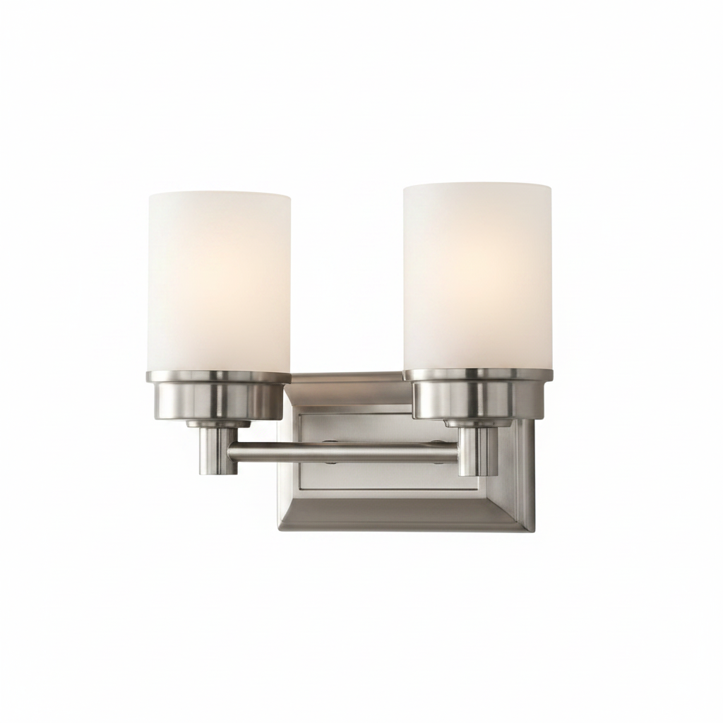 Hampton Bay Cade 11.7 in. 2-Light Brushed Nickel Bathroom Vanity Light Fixture with Frosted Glass Shades