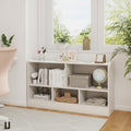 5 Cubes Organizer Bookcase, 2-Tier Horizontal Bookshelf, Wooden Display Book Shelves for Home Office Classroom, Low Bookcase Under Window (White)