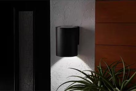 7.8 in. 1-Light Modern Black LED Solar Cylinder Outdoor Wall Light Sconce with Dark Sky Compliance