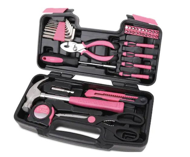 Apollo Tools 39 -Piece Pink Household Tool Set with Hard Case