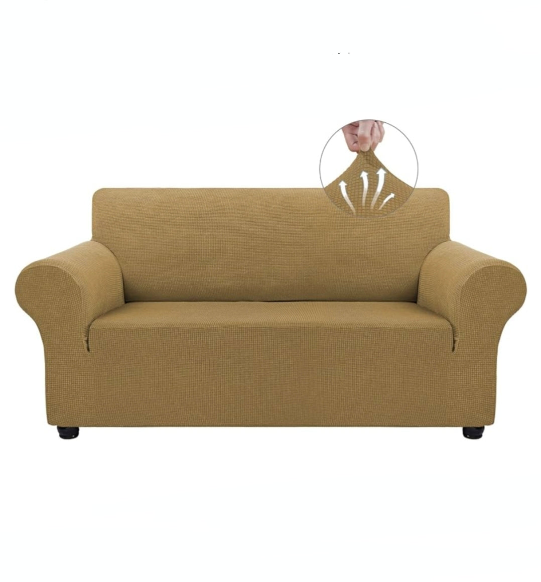 Asnomy Sofa Covers for 2 Cushion Couch Stretch loveseat Covers Slipcovers, Pet Protector Furniture Covers for Dogs Cats Spandex Jacquard Fabric Small Checks （Medium，Light Brown）