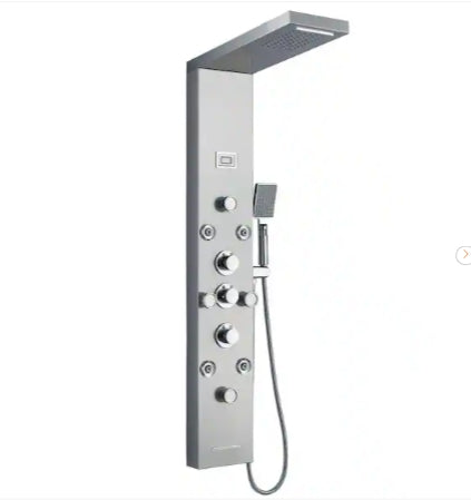 BYH build your home 8-Jet Rainfall Shower Panel System Tower with Rainfall Waterfall Shower Head Hand Shower Wand Tub Spout in Chrome Nickel