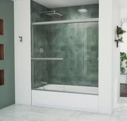 Bootz Industries Aloha 56-60 in. W x 58 in. H Semi-Frameless Sliding Shower Door/Enclosure Tub Door in Brushed Nickel with Clear Glass