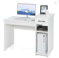 Costway Home Office Computer Desk White Study Desk Laptop Table with Drawer & Storage Shelf