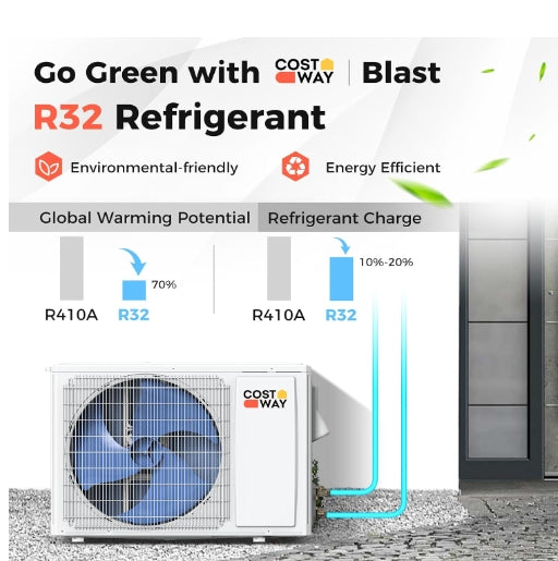 COSTWAY 9000BTU Mini Split Air Conditioner& Heater | 17 SEER2 208-230V Ductless AC Unit Cools up to 450 Sq. Ft, Energy Efficient Inverter AC with Heat Pump (Blast Series)