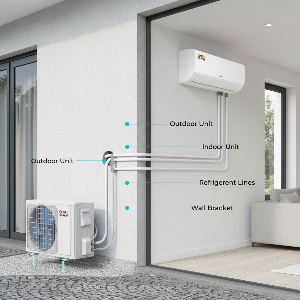COSTWAY 9000BTU Mini Split Air Conditioner& Heater | 17 SEER2 208-230V Ductless AC Unit Cools up to 450 Sq. Ft, Energy Efficient Inverter AC with Heat Pump (Blast Series)