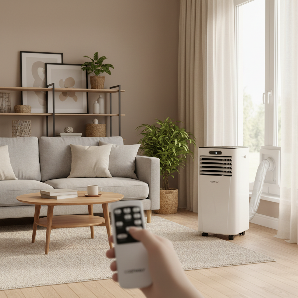 COSTWAY Portable Air Conditioner, 8000BTU AC Unit with Drying, Fan, Sleep Mode, 24H Timer, Remote Control, Cools Room up to 230 Sq. ft, for Home & Office Use, Window Kit Included, White(8000BTU)