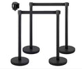 VEVOR Crowd Control Stanchion Set of 4 Pieces 6.6 ft. Black Retractable Belt Steel Stanchion Post with Metal Base, Black