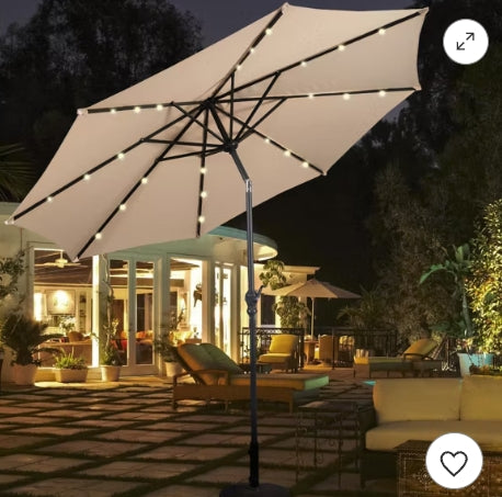 Costway 10ft Patio Solar Umbrella LED Patio Market Steel Tilt w/ Crank Outdoor Beige