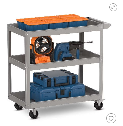 Costway Costway 3-Tier Metal Utility Cart 400 lbs Storage Service Trolley Tool Storage Gray