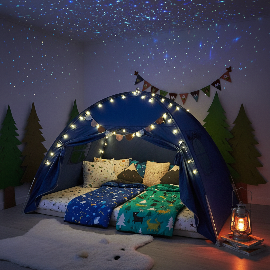 Costway Twin Full Size Bed Tent w/2 Windows Flags for Boys & Girls Aged 3+ Years Old Navy