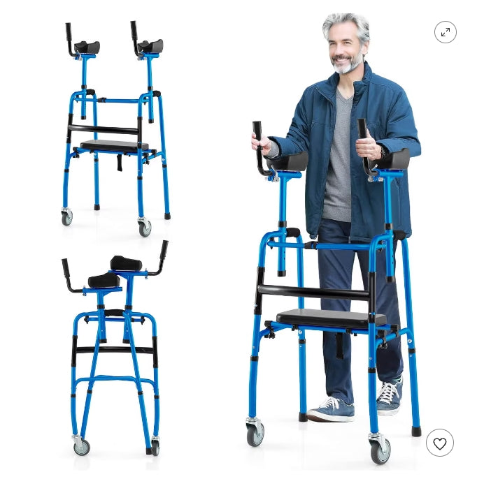 Costway Versatile Rolling Walker All Terrain Stand-Assist Walker with 2 Premium Wheels Navy