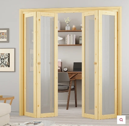 Ark Design 1-Lite Glass Solid Core Unfinished Pine Wood Interior Closet Bi-Fold Door with Hardware 24 X 80