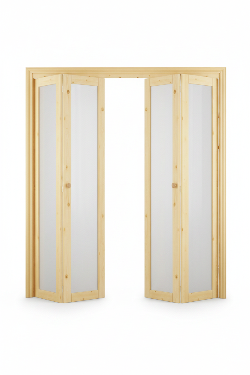 Ark Design 1-Lite Glass Solid Core Unfinished Pine Wood Interior Closet Bi-Fold Door with Hardware 24 X 80
