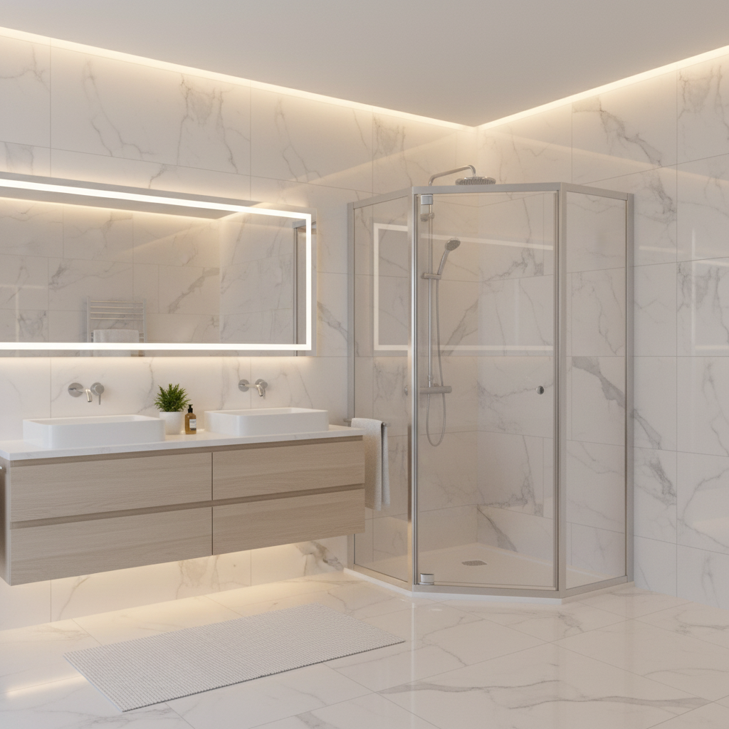 Delta 38 in. W x 74 in. H Neo-Angle Pivot Framed Corner Shower Enclosure in Chrome with Clear Glass