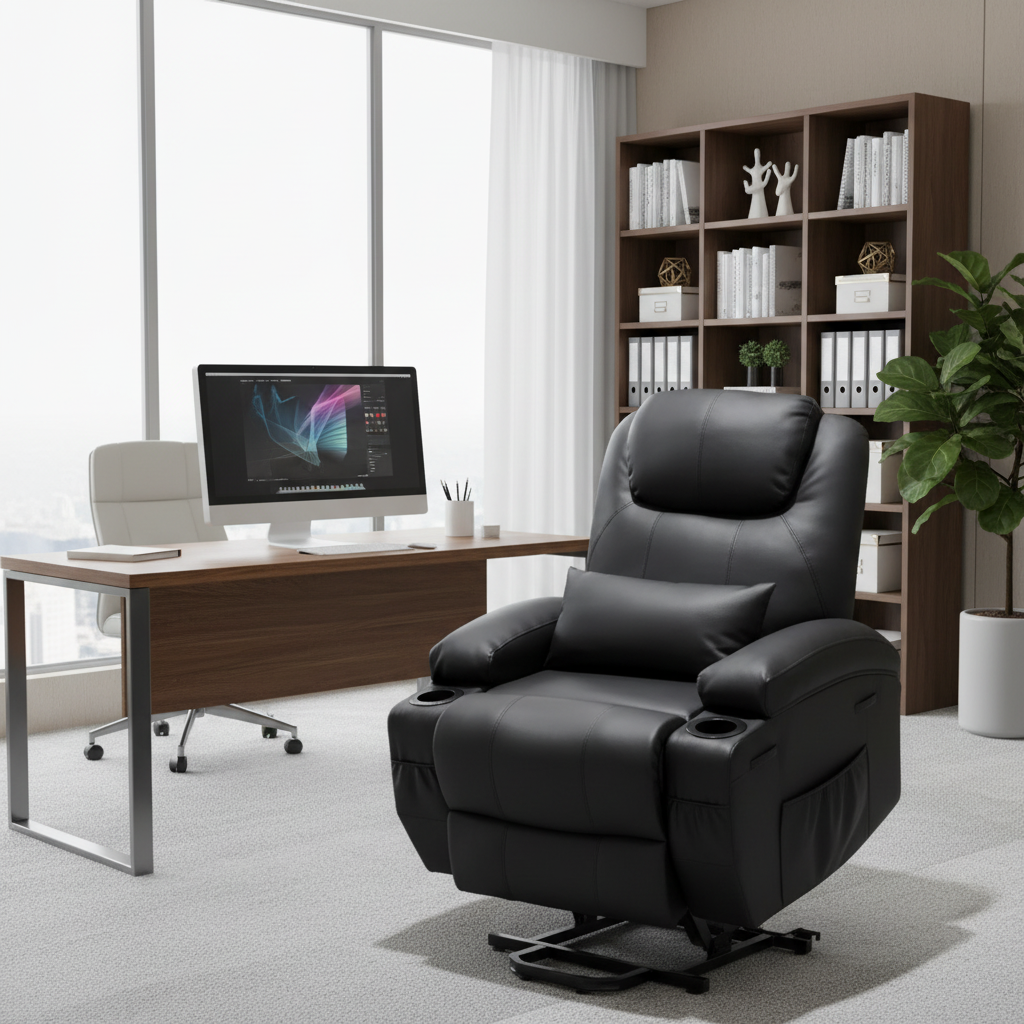 Electric Lift Recliner Massage Chair Vibration with Remote Storage, Living Room Office Furniture, Brown