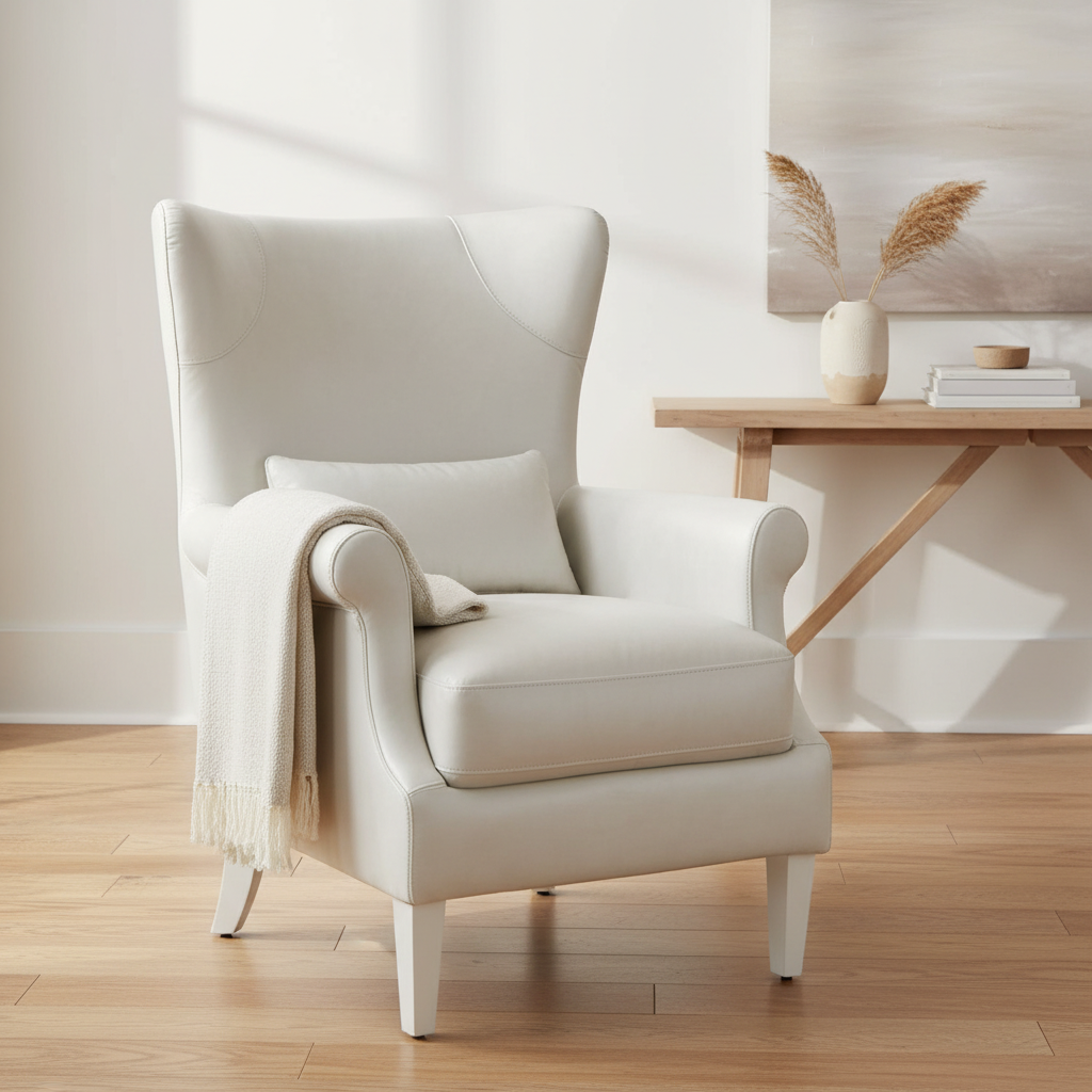 Emerald Genuine Leather Wingback Accent Chair
