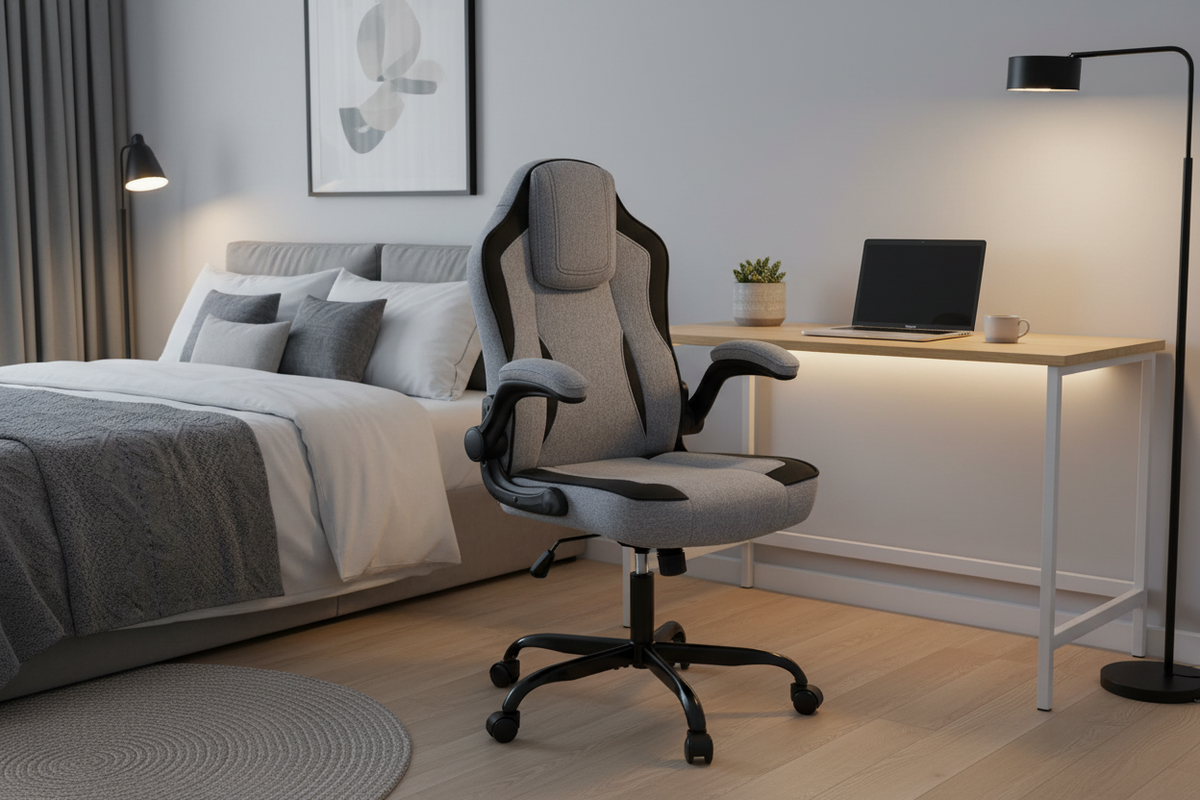 Ergonomic Computer Office Chair with 90° Flip-up Armrests, Gray