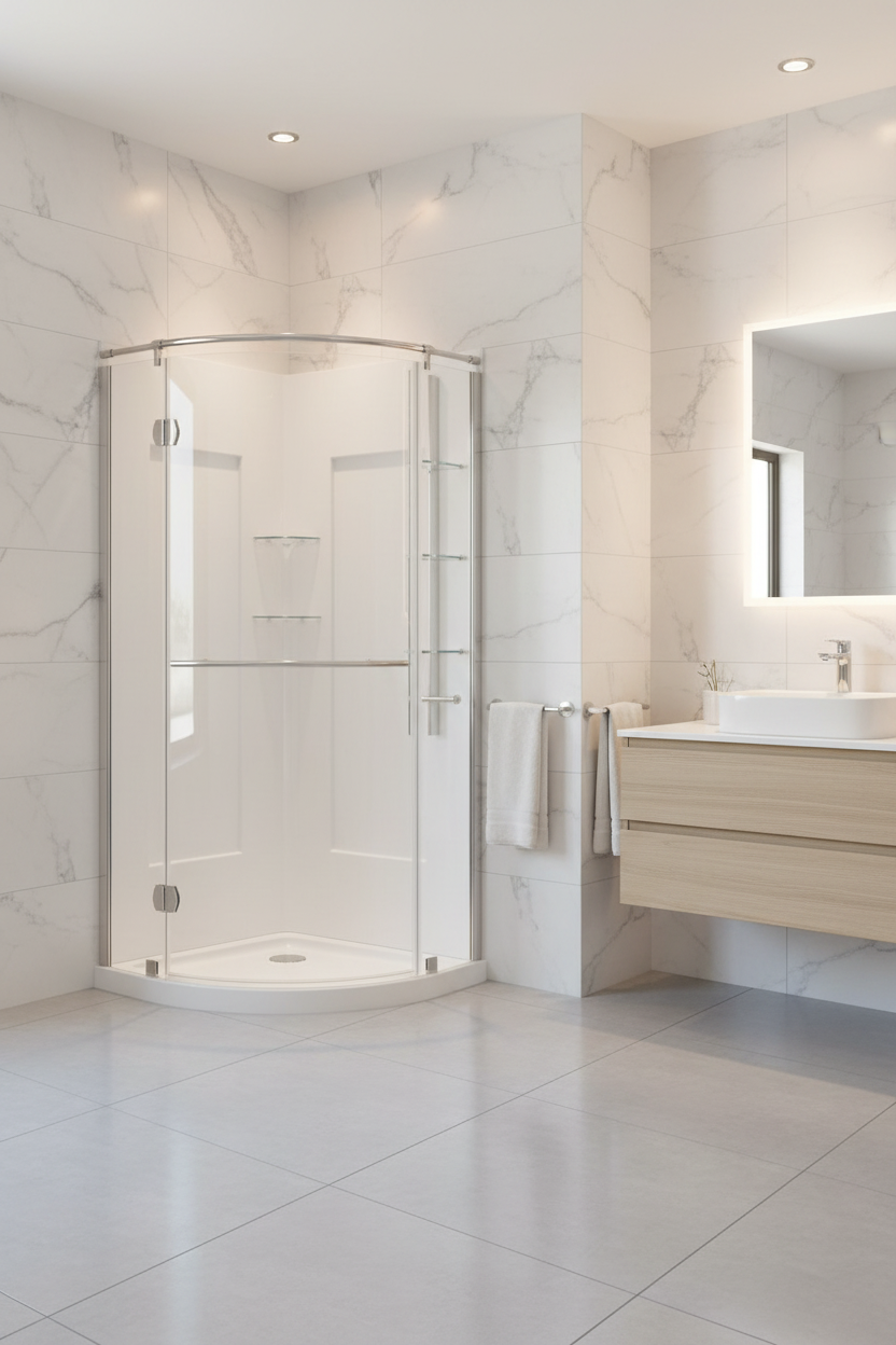 Glacier Bay Glamour Corner Shower Kit (32" x 76.40"), white and satin nickel finish