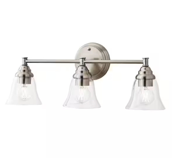 Hampton Bay Marsden 23.5 in. 3-Light Brushed Nickel Transitional Vanity Light with Clear Glass Shades
