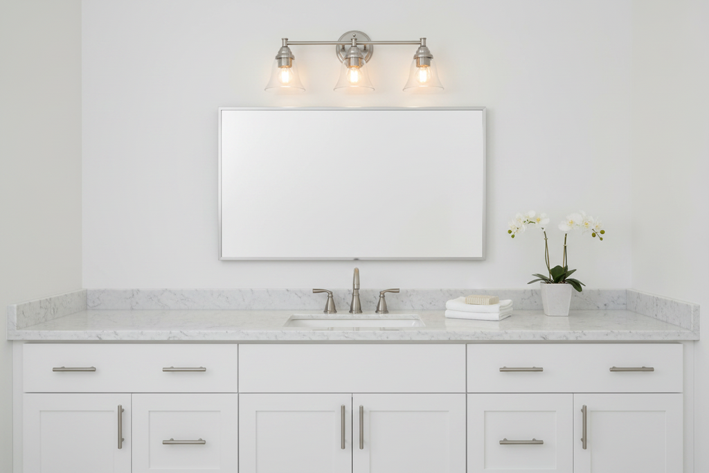 Hampton Bay Marsden 23.5 in. 3-Light Brushed Nickel Transitional Vanity Light with Clear Glass Shades