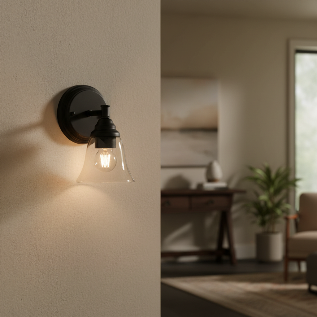 Hampton Bay Marsden 5.5 in. 1-Light Matte Black Transitional Wall Sconce with Clear Glass Shade
