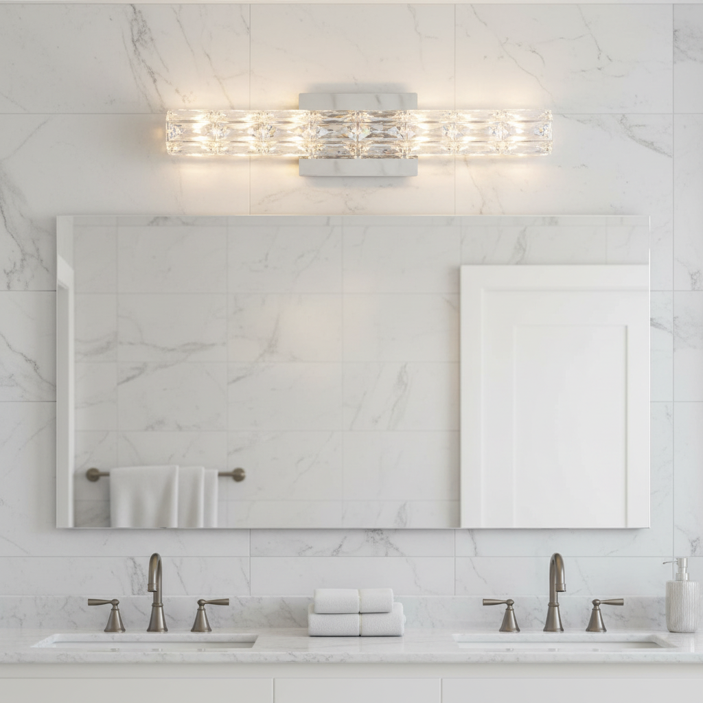 Home Decorators Collection Keighley 24 in. Integrated LED Chrome Bathroom Vanity Light Fixture with Crystal Shade