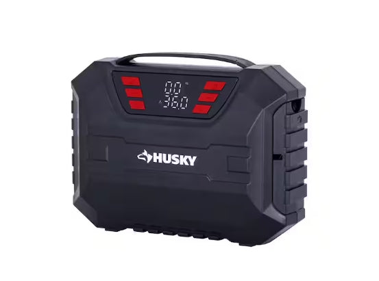 Husky 12-Volt DC Compact Quick Flow Air Compressor Air Pump Inflator with Digital Pressure Gauge, LED Light and Auto Shut Off