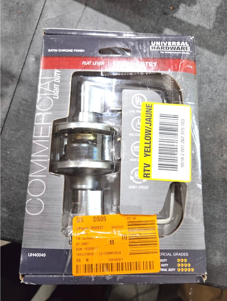 Light Duty Commercial Entry Lever ADA, UL 3-Hour Fire, ANSI Grade 2, Satin Chrome Finish