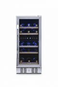 NewAir Dual Zone 29-Bottle Built-In Compressor Wine Cooler Fridge Quiet Operation and Beech Wood Shelves, Stainless Steel
