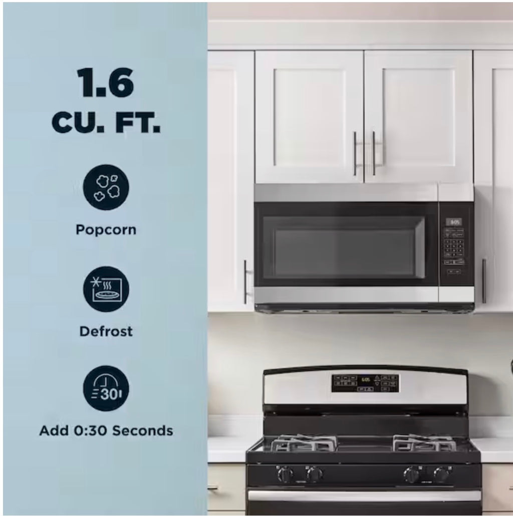 Amana 1.6 cu. ft. Stainless Steel Electric 1000-Watt Over the Range Microwave 300 Exhaust CFM with Add 0:30 Seconds