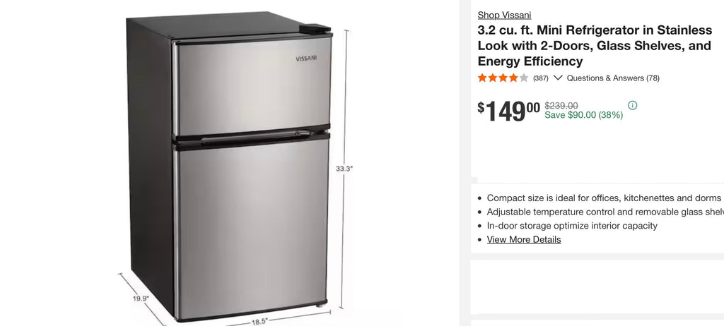 Vissani 3.1 cu. ft. 2-Door Mini Refrigerator in Stainless Steel with Freezer, ENERGY STAR