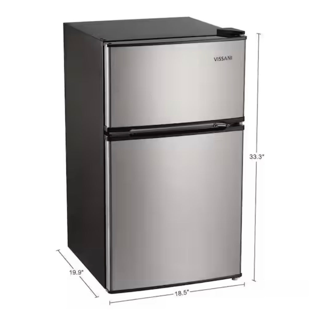 Vissani 3.1 cu. ft. 2-Door Mini Refrigerator in Stainless Steel with Freezer, ENERGY STAR