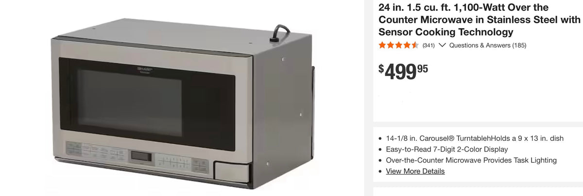 Sharp 24 in. 1.5 cu. ft. 1,100-Watt Over the Counter Microwave in Stainless Steel with Sensor Cooking Technology