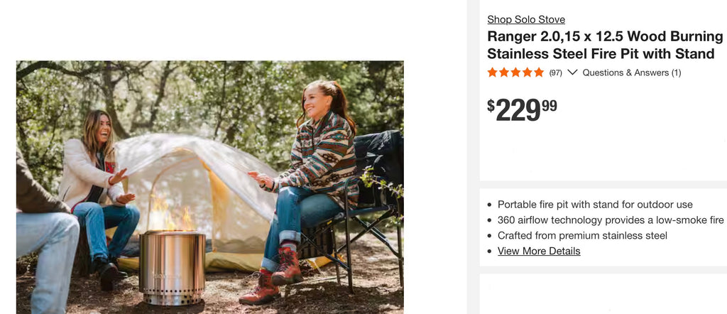 Stove Ranger 2.0,15 x 12.5 Wood Burning Stainless Steel Fire Pit with Stand