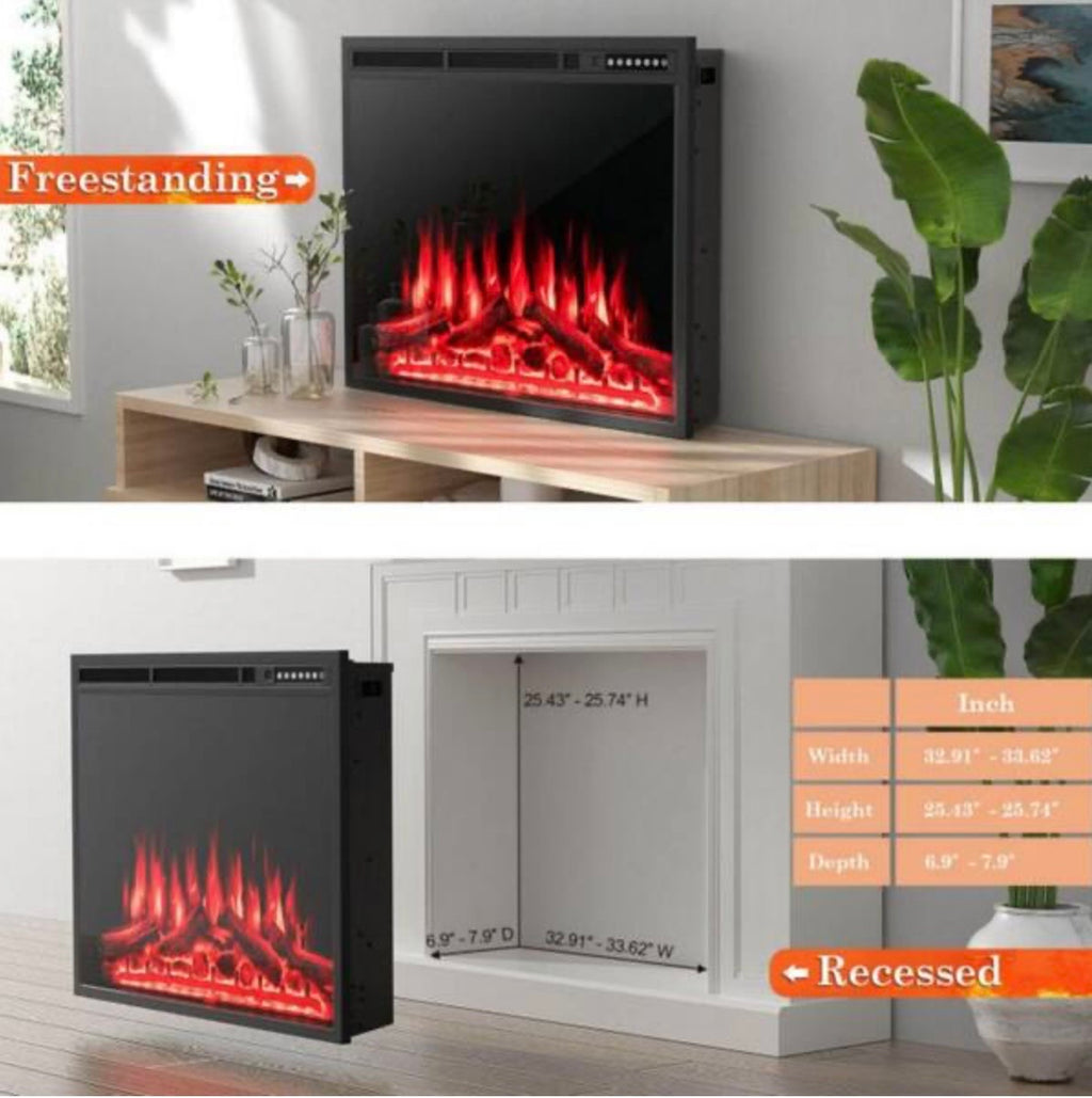 Clihome 37 in. 750/1500-Watt Recessed and Freestanding Electric Fireplace Insert with 5 Level Adjustable Flames & Remote Control