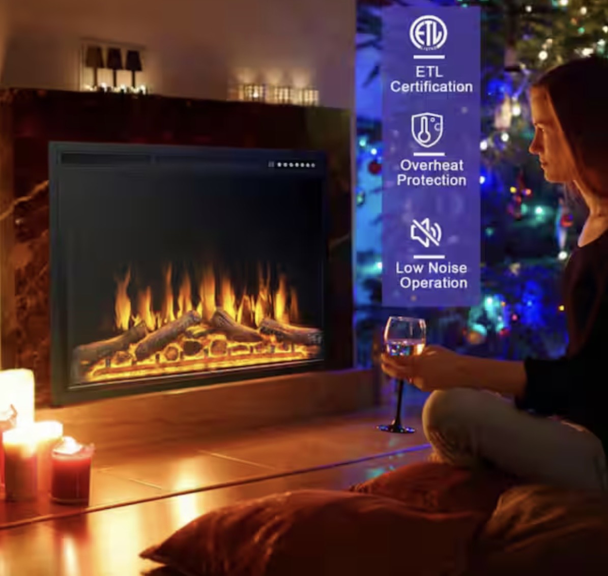 Clihome 37 in. 750/1500-Watt Recessed and Freestanding Electric Fireplace Insert with 5 Level Adjustable Flames & Remote Control