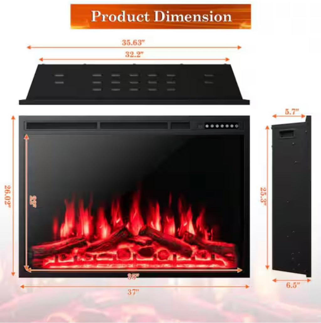 Clihome 37 in. 750/1500-Watt Recessed and Freestanding Electric Fireplace Insert with 5 Level Adjustable Flames & Remote Control