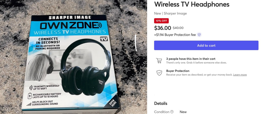 OWN ZONE Wireless TV Headphones in Black
