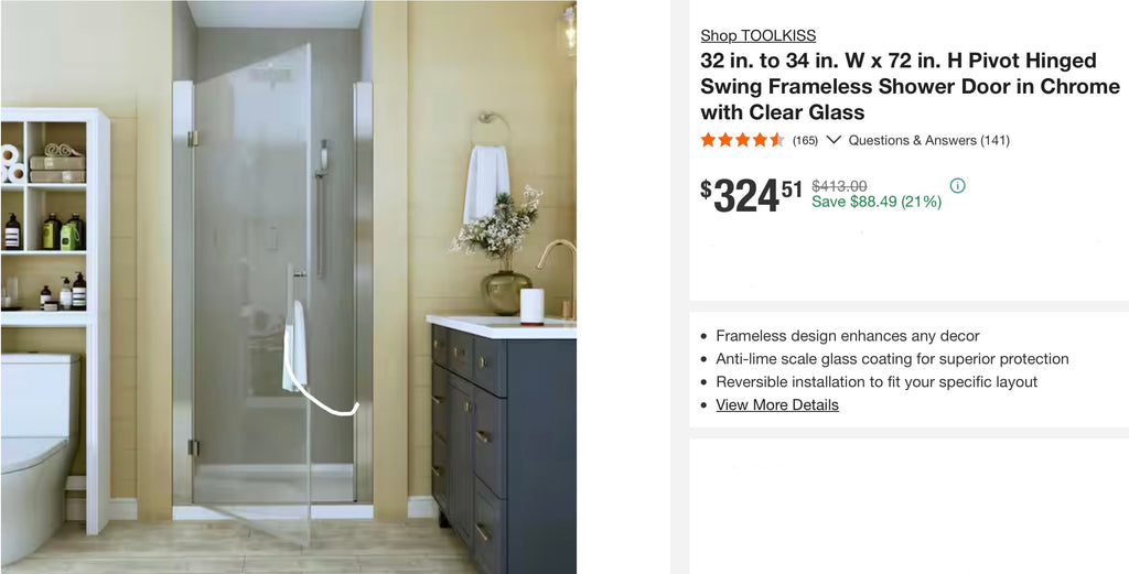 32 to 33-1/4 in. W x 72 in. H Pivot Swing Frameless Shower Door in Chrome with Clear Glass