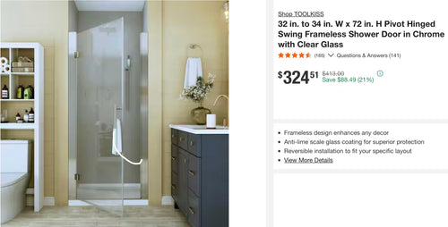 32 to 33-1/4 in. W x 72 in. H Pivot Swing Frameless Shower Door in Chrome with Clear Glass