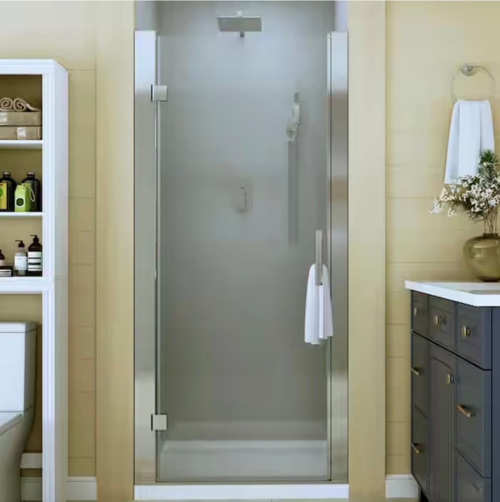 32 to 33-1/4 in. W x 72 in. H Pivot Swing Frameless Shower Door in Chrome with Clear Glass