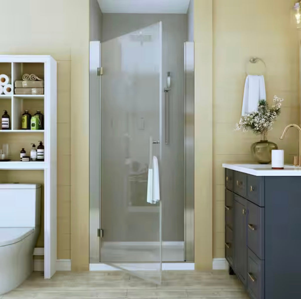 32 to 33-1/4 in. W x 72 in. H Pivot Swing Frameless Shower Door in Chrome with Clear Glass