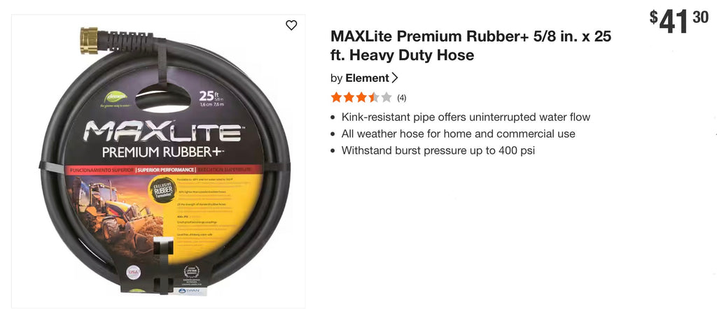 Element MAXLite Premium Rubber+ 5/8 in. x 25 ft. Heavy Duty Hose