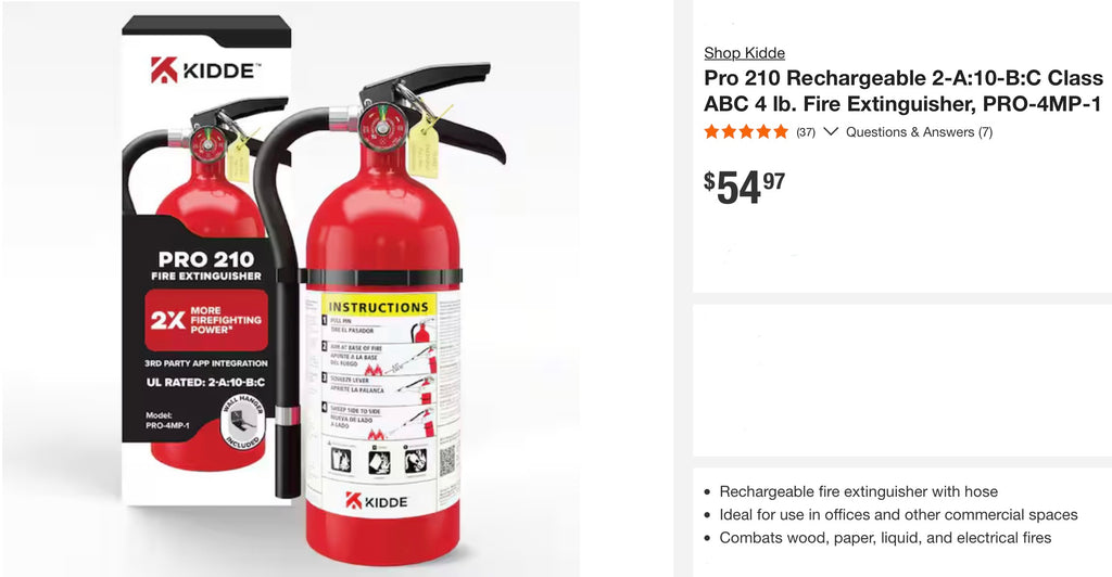 Kidde Pro 210 Rechargeable 2-A:10-B:C Class ABC 4 lb. Fire Extinguisher, PRO-4MP-1