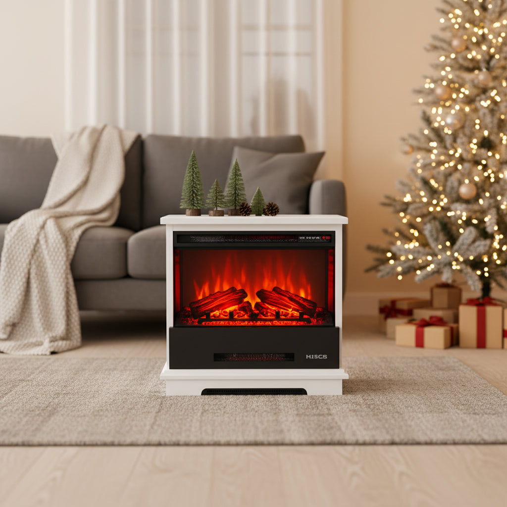 Clihome 27 in. Freestanding Electric Fireplace Heater in White with Thermostat and Overheat Protection