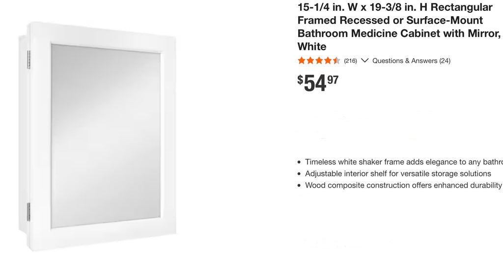 Glacier Bay 15-1/4 in. W x 19-3/8 in. H Rectangular Framed Recessed or Surface-Mount Bathroom Medicine Cabinet with Mirror, White