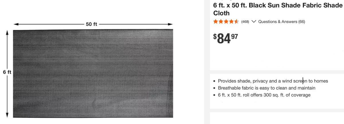 Vigoro 6 ft. x 50 ft. Black Sun Shade Fabric Shade Cloth